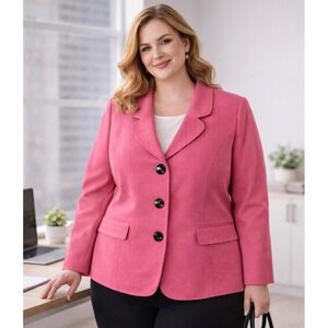 Jones Studio Womens Business Casual Work Blazer Jacket Sz 16W Pink Classic Chic